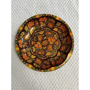 Daher Floral Tin Bowl Boho Farmhous Cottagecore Autumn Fall MCM Folk Art Vtg